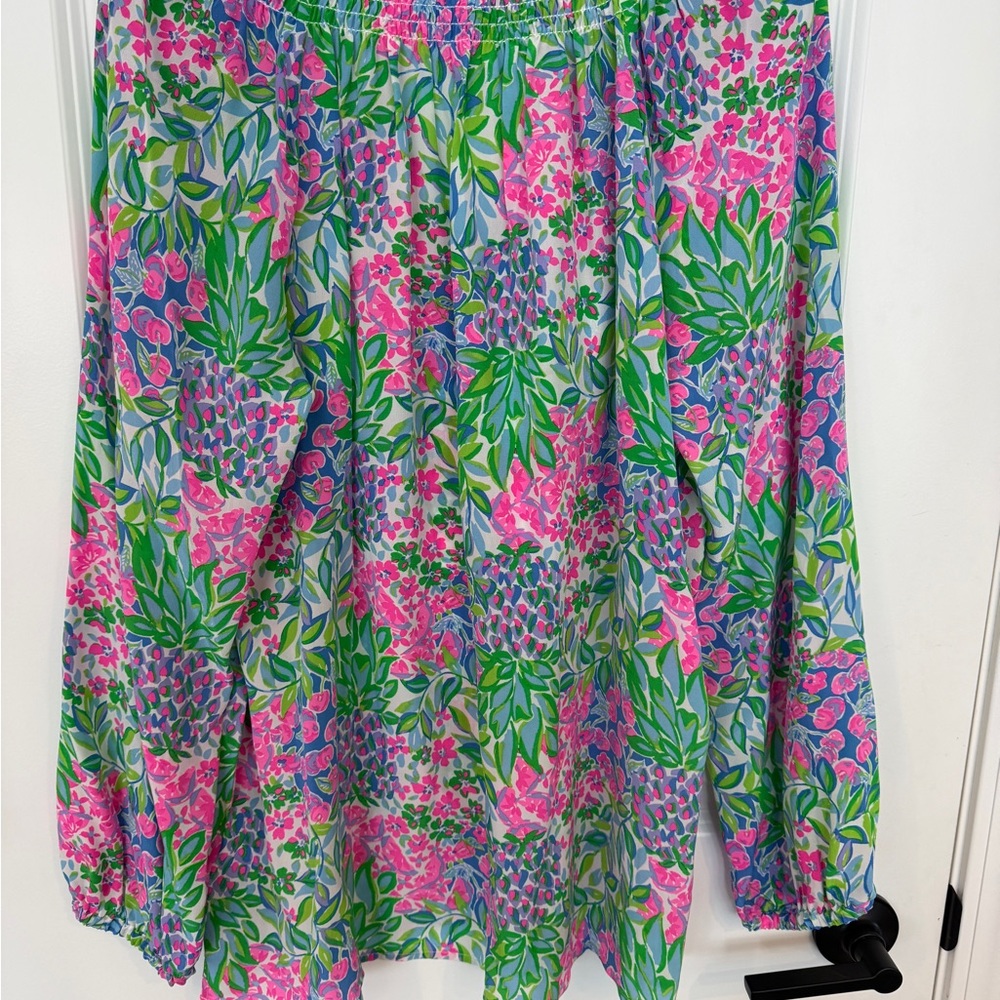 Lilly Pulitzer Pink Floral Elastic-Waist Skirt with Green & Blue Accents - Picture 2 of 3